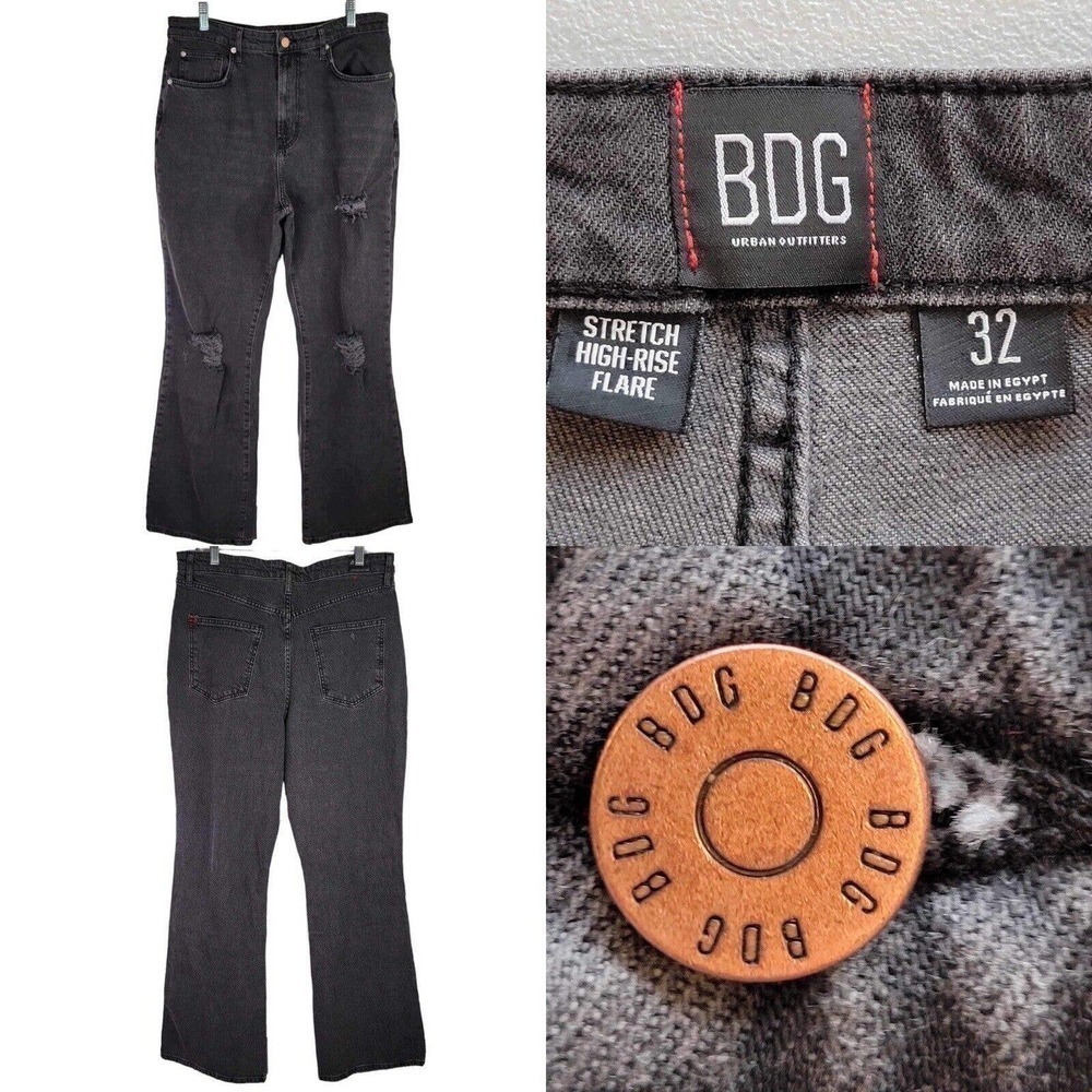 BDG Urban Outfitters Flare Jeans Womens Size 32 Distressed Bootcut Faded Black